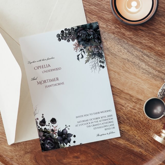 Dark Gothic Floral White Wedding Invitation (Creator Uploaded)