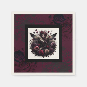 Dark Gothic Forest Fairy Floral Roses Burgundy Napkin