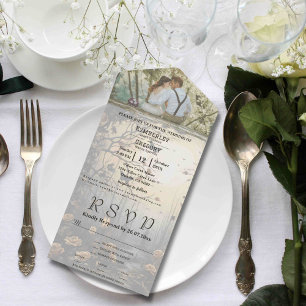 Dark Gothic Forest Floral Background Photo All In One Invitation