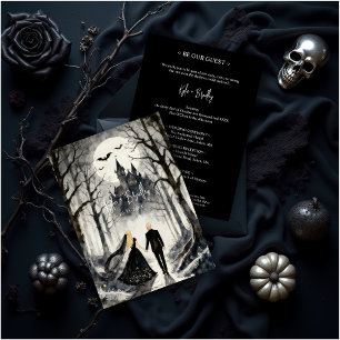 Dark Gothic Forest Wedding Couple Haunted Castle Invitation