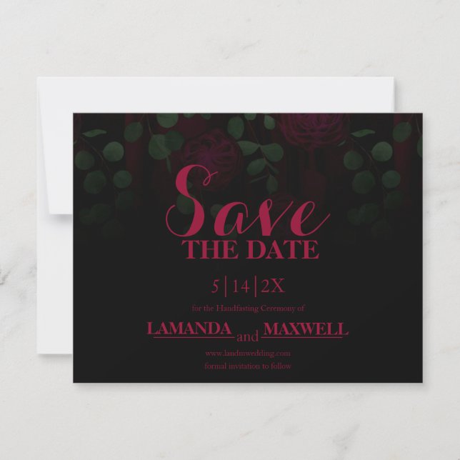 Dark Gothic Fuchsia Floral Wedding Save The Date (Front)