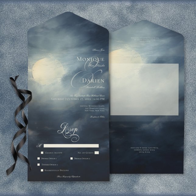 Dark Gothic Full Moon Night Sky Dinner All In One Invitation (Dark Gothic Full Moon Night Sky Dinner All In One Invitation)