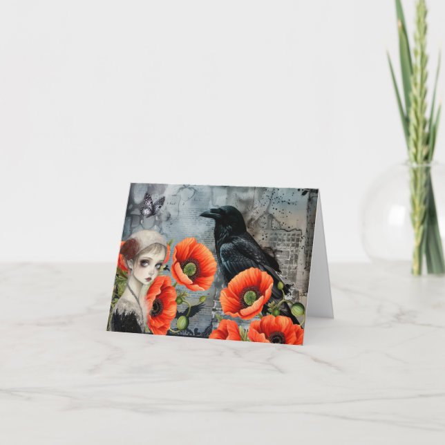 Dark Gothic Girl Art Collage Blank Note Card (Front)