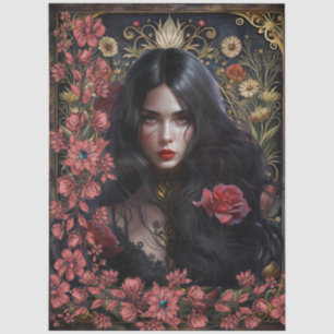 Dark Gothic Girl Floral Abstract Art Tissue Paper