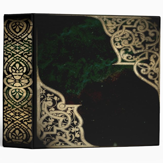 Dark Gothic Gold Foil Green Starry Nebula Binder (Front/Spine)