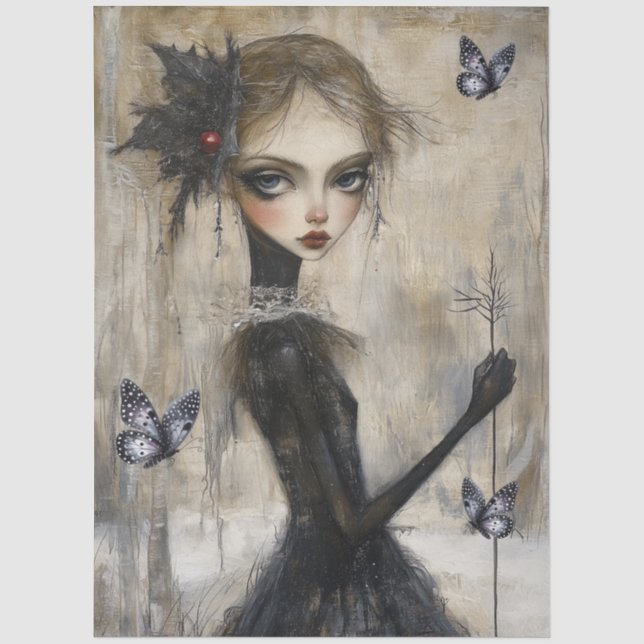 Dark Gothic Grunge Girl Decoupage Tissue Paper (Front)