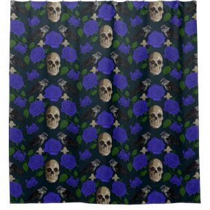 Dark Gothic Grungy Rose Vines Raven Skull blue
