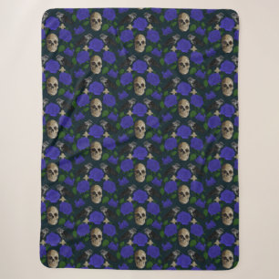 Dark Gothic Grungy Rose Vines Raven Skull blue Sherpa Blanket