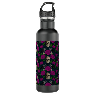 Dark Gothic Grungy Rose Vines Raven Skull pink 710 Ml Water Bottle