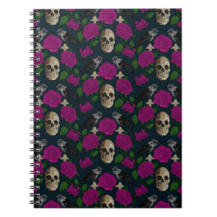 Dark Gothic Grungy Rose Vines Raven Skull pink Notebook