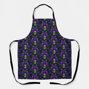 Dark Gothic Grungy Rose Vines Raven Skull purple Apron