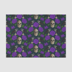 Dark Gothic Grungy Rose Vines Raven Skull purple Tissue Paper