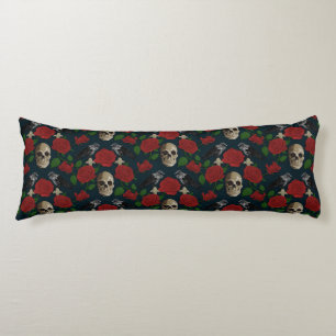 Dark Gothic Grungy Rose Vines Raven Skull red Body Pillow