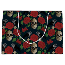 Dark Gothic Grungy Rose Vines Raven Skull red
