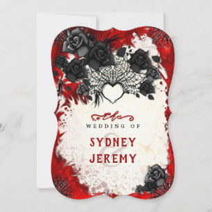 Dark Gothic Halloween Heart Wed Bracket Invitation