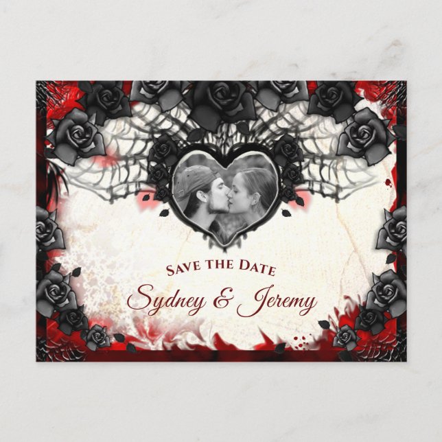 Dark Gothic Halloween PHOTO Save the Date PostCard (Front)