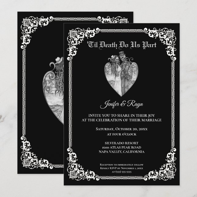 Dark Gothic Halloween skeleton wedding Invitation (Front/Back)