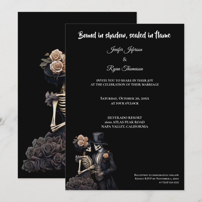 Dark  Gothic Halloween wedding invitation (Devant / Derrière)