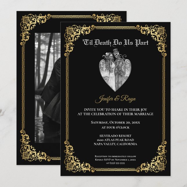 Dark Gothic Halloween wedding Invitation (Front/Back)