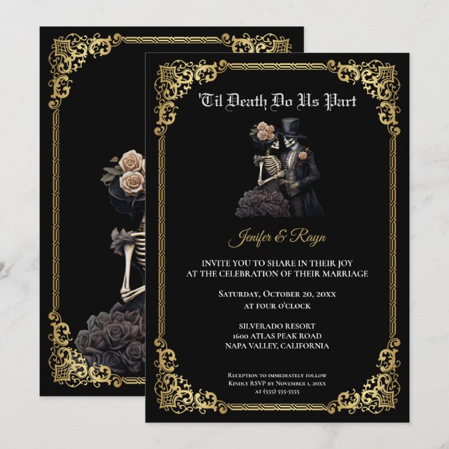 Dark Gothic Halloween wedding Invitation (Front/Back)