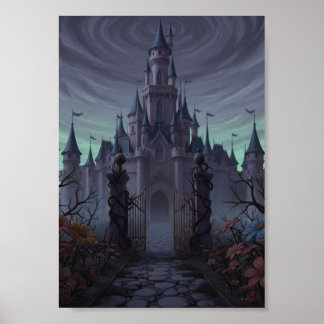 Dark Gothic Haunted Castle Iron Gates Foggy Poster