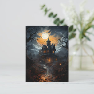 Dark Gothic Haunted House Halloween Postcard