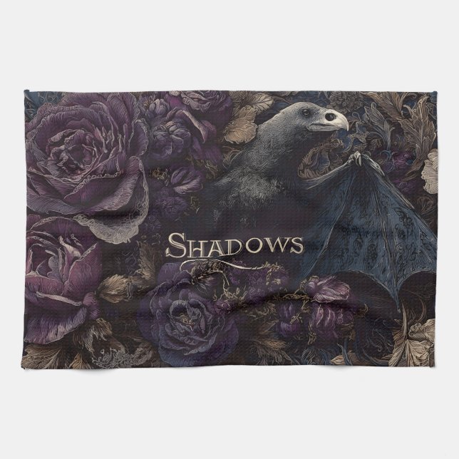 Dark Gothic Illustration of Bird-Bat Creature  Kitchen Towel (Horizontal)