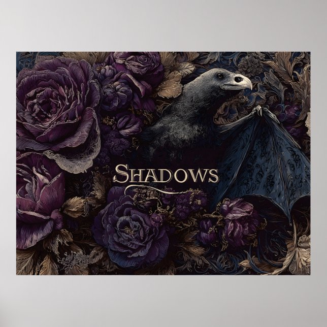 Dark Gothic Illustration of Bird-Bat Creature  Poster (Front)