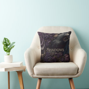 Dark Gothic Illustration of Bird-Bat Creature  Throw Pillow