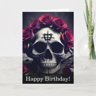 Dark Gothic Macabre Rose Skull Birthday Card