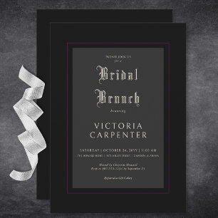 Dark Gothic Minimal Black & Burgundy Bridal Brunch Invitation