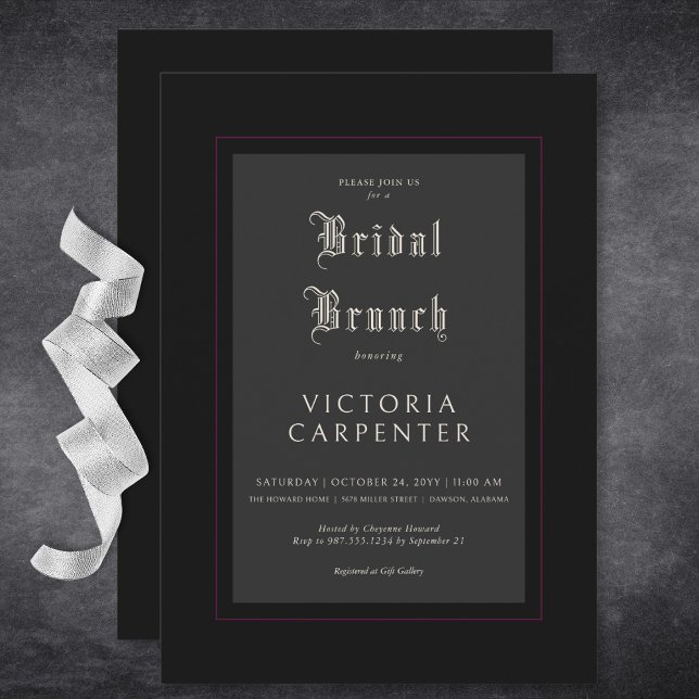 Dark Gothic Minimal Black & Burgundy Bridal Brunch Invitation (Dark Gothic Minimal Black & Burgundy Bridal Brunch Invitation)