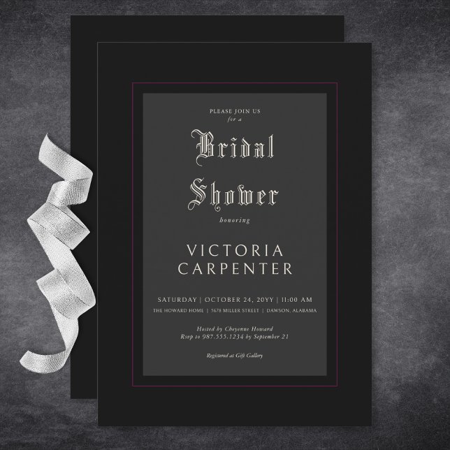 Dark Gothic Minimal Black & Burgundy Bridal Shower Invitation (Dark Gothic Minimal Black & Burgundy Bridal Shower Invitation)