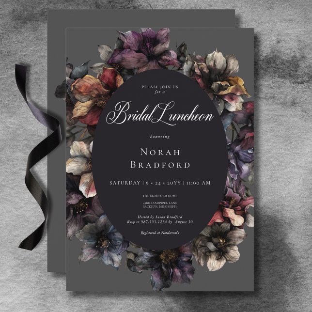 Dark Gothic Moody Watercolor Floral Bridal Lunch Invitation (Dark Gothic Moody Watercolor Floral Bridal Lunch Invitation)