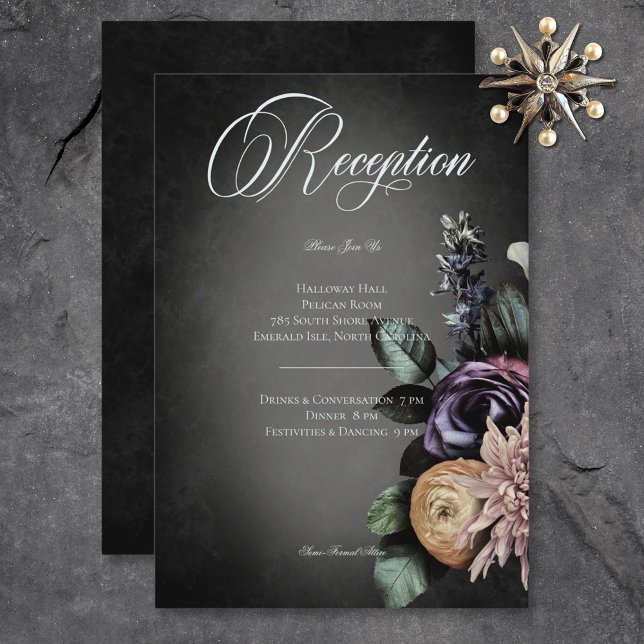 Dark Gothic Mysterious Muted Floral Blur Reception Enclosure Card (Dark Gothic Mysterious Muted Floral Blur Reception Enclosure Card)