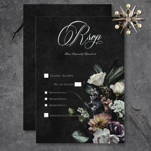 Dark Gothic Mysterious Muted Floral Dinner RSVP Card
