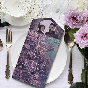 Dark Gothic Purple Lavender Rose One Photo All In One Invitation