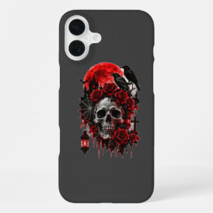 Dark Gothic Raven Skull with Crimson Roses Hallowe iPhone 16 Plus Case