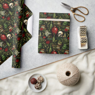 Dark Gothic Red & Green Witch Apothecary Wrapping Paper