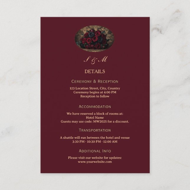Dark Gothic Romance Burgundy Custom Photo Wedding Enclosure Card (Front)