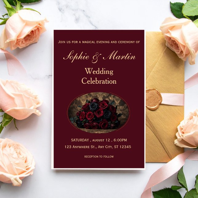 Dark Gothic Romance Burgundy Custom Photo Wedding Invitation (Creator Uploaded)
