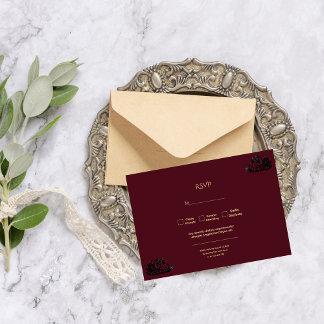 Dark Gothic Romance Burgundy Custom Photo Wedding RSVP Card