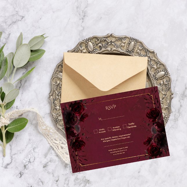 Dark Gothic Romance Roses Wedding RSVP (Créateur téléchargé)