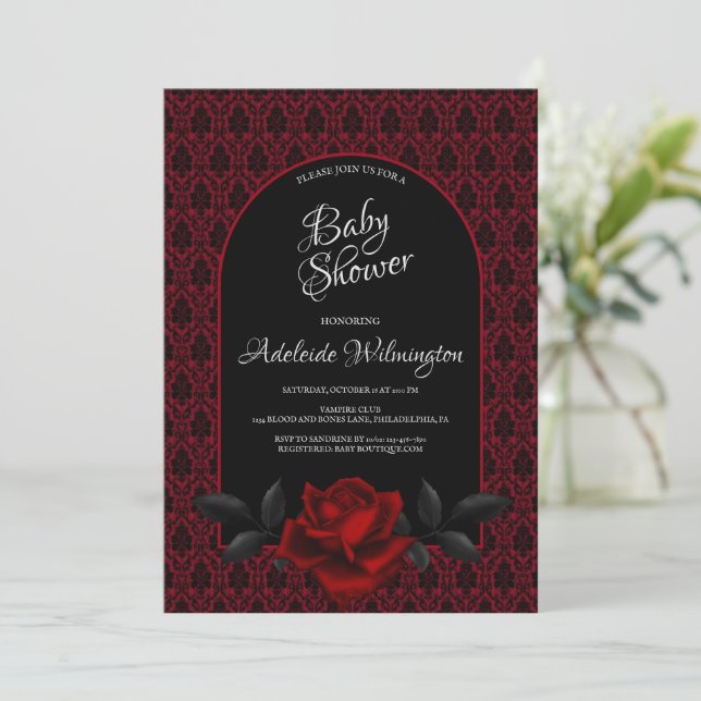 Dark Gothic Rose Baby Shower Invitation (Standing Front)