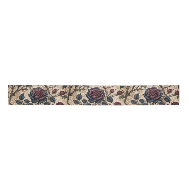 Dark Gothic Rose Decoupage Pattern  Satin Ribbon (Front)