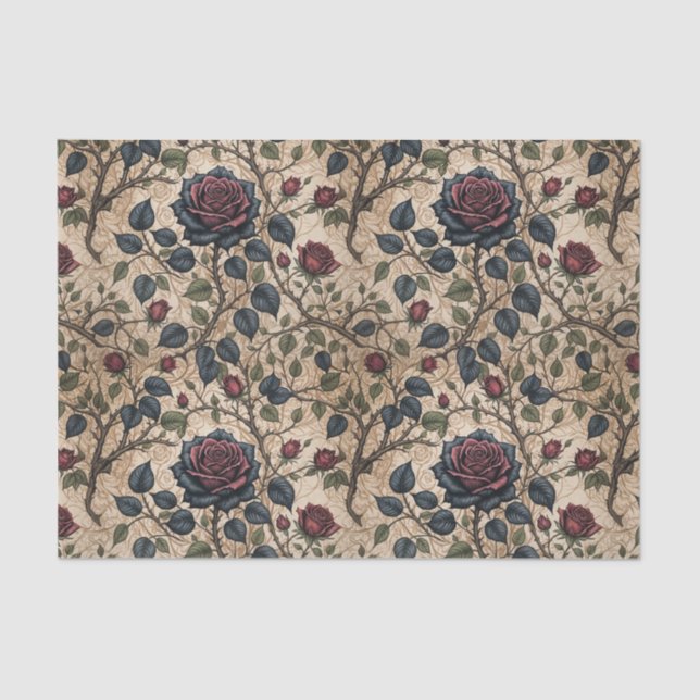 Dark Gothic Rose Decoupage Pattern  Tissue Paper (Front)