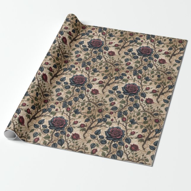 Dark Gothic Rose Decoupage Pattern  Wrapping Paper (Unrolled)