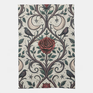 Dark Gothic Rose Pattern (1) Kitchen Towel
