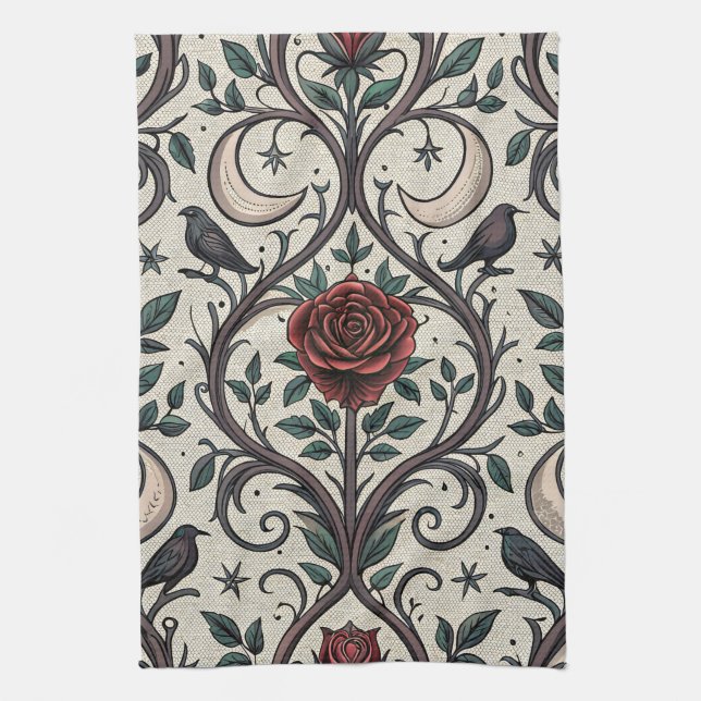 Dark Gothic Rose Pattern (1) Kitchen Towel (Vertical)