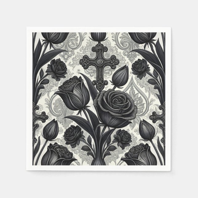 Dark Gothic Rose Pattern (2) Napkin (Front)